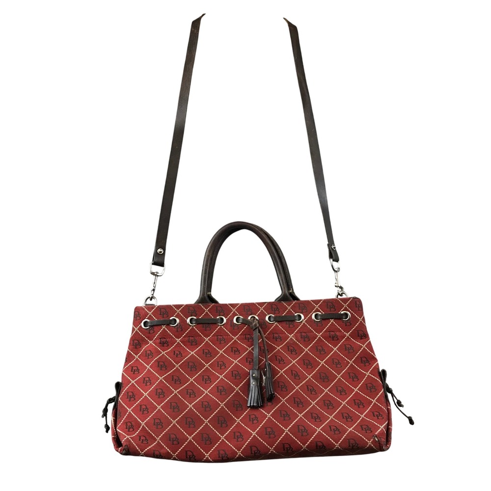 Vintage Dooney & Bourke DB Monogram Drawstring Satchel Crossbody Bag Purse Red